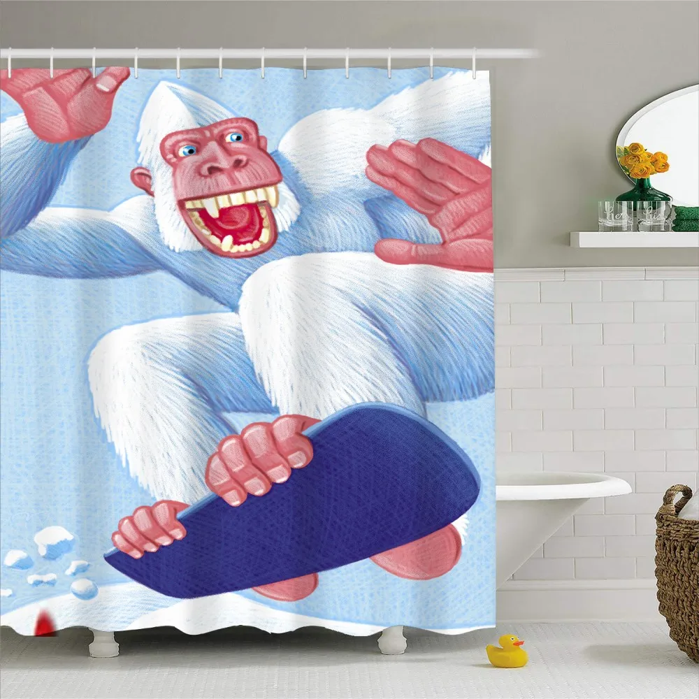 Orangutan, 3D принт, мультяшный стиль, животные, водонепроницаемый полиэстер, занавески для душа, Бесплатные Крючки для ванной комнаты, декор 180x200 см - Цвет: Color-7