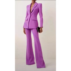 Personalize ternos femininos blazer calças 2 pçs define violeta ternos de negócios das mulheres calças formais jaqueta casaco terno do escritório casamento