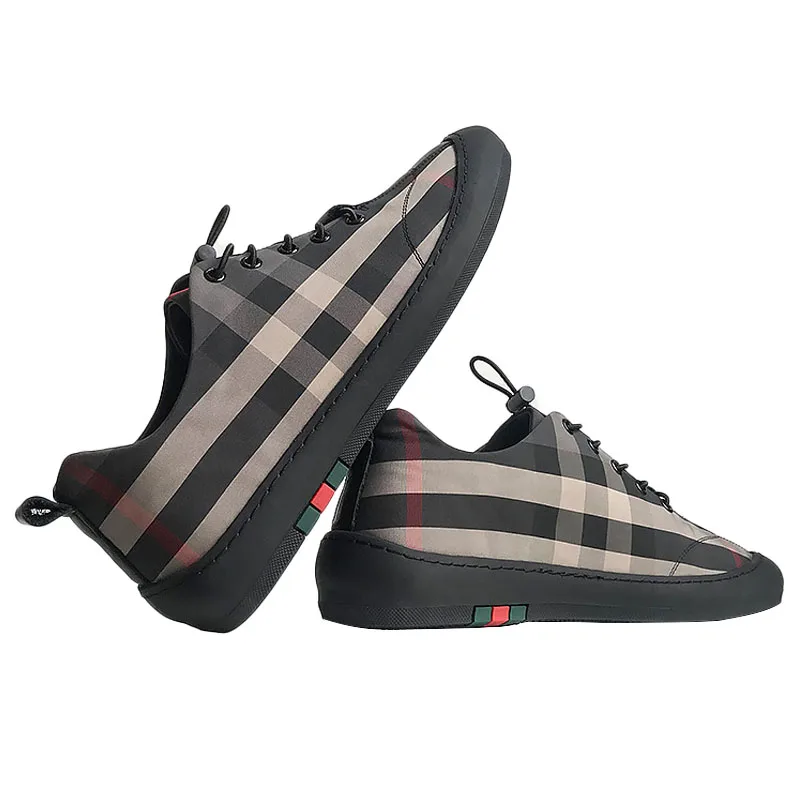 New Hot Sale Fashion Male Casual Shoes High Quality Striped Lattice Men's Leather Casual Sneakers Fashion Trend Soft Flats Shoes