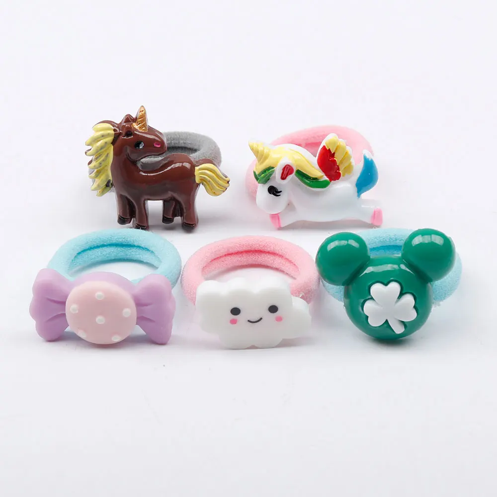 5 Pcs/set Minnie Girls Hair Band Elastic Cartoon Unicorn Candy Hair Tie Kids Shiny Sequin Japanese Hair Rope Kawaii Kids Cute