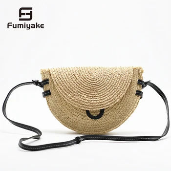 

Half-moon Clamshell Straw Bags For Women 2020 Summer Saddle Bag Raffia Shoulder Bag Leather Shoulder Strap Crossbodybag