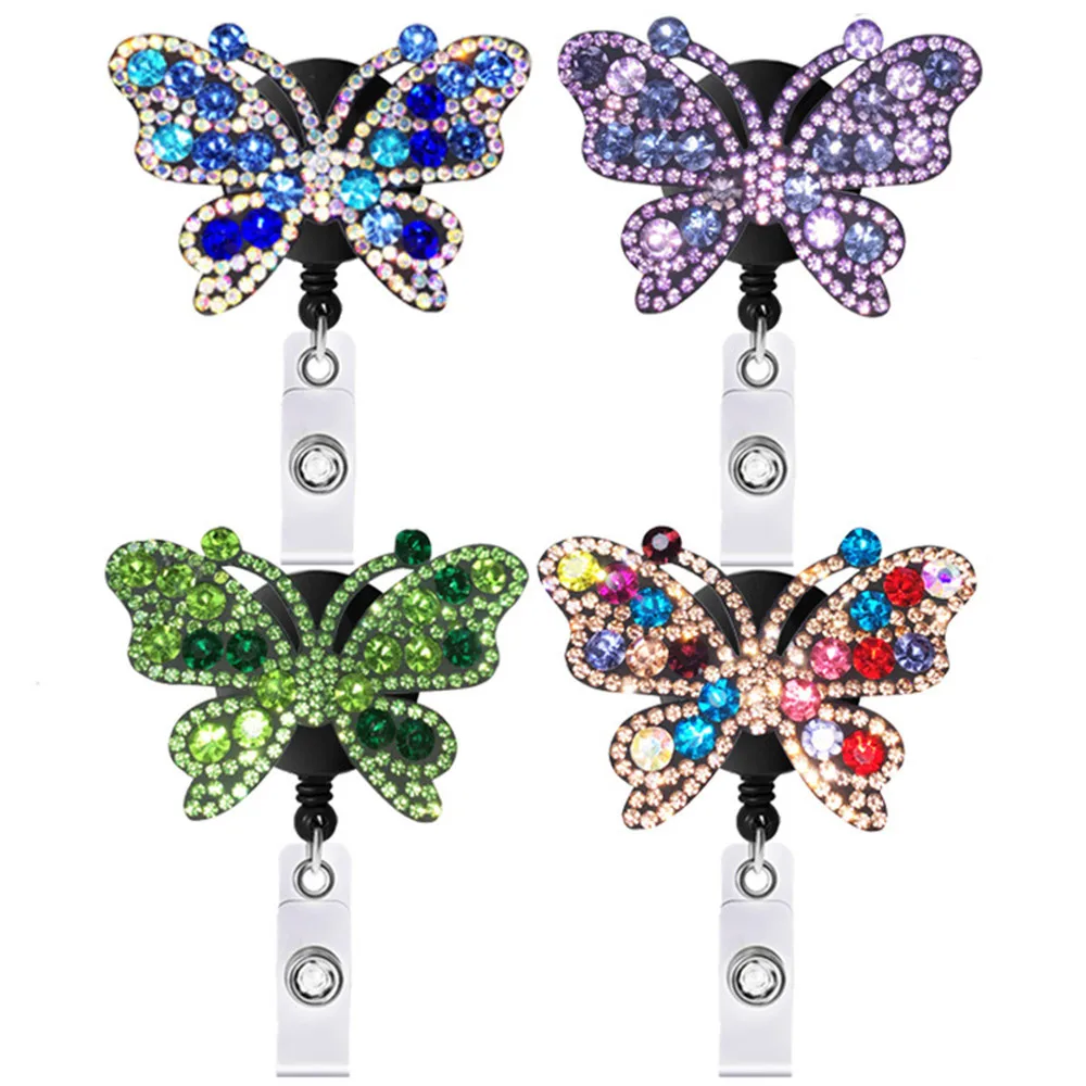 Fashion Creative Badge Clip Rhinestone Butterfly Retractable Nurse Badge Reel Clip Badge Holder Students Doctor Id Card Holder