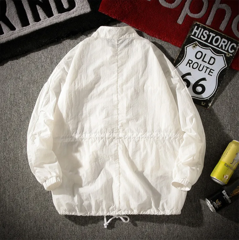 

Large Size F1029/P50 Coat Men Summer Drawstring Thin Tooling Jacket Men's Breathable Large Size outside