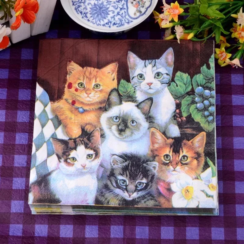 

10pcs 33*33cm cat theme paper napkins serviettes decoupage decorated for wedding party virgin wood tissues