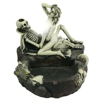

HOT Skeleton Head Resin Ashtray Skull Ghost & Beauty Statue Craft Ashtray TI99