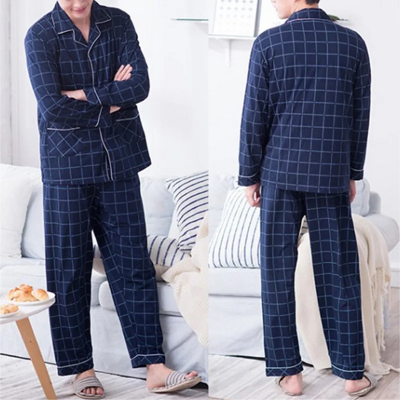 mens cotton sleep shorts New Men's Pajama Sets Spring Summer Man Pajamas Set Simple Sleepwear long Sleeve Cotton Pajamas for Men Top Pant Leisure Outwear mens cotton pjs