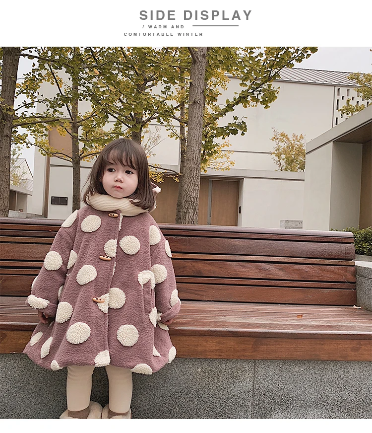 Новая зимняя одежда для маленьких девочек, Детское пальто из овечьей шерсти в горошек, утолщенное повседневное модное пальто, детская длинная верхняя одежда