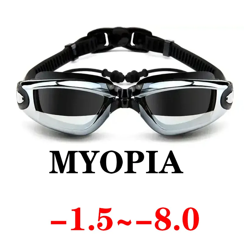 Myopia Swimming Goggles Prescription Earplug Adult Kids Swim Cap Pool Glasses anti fog Men Women Optical Waterproof Eyewear
