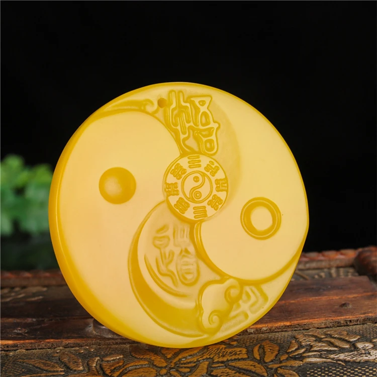 

Chinese Yellow Jade Taiji Bagua jade Pendant Beads Necklace Charm Jewellery Fashion Accessories Hand-Carved Man Amulet Gifts