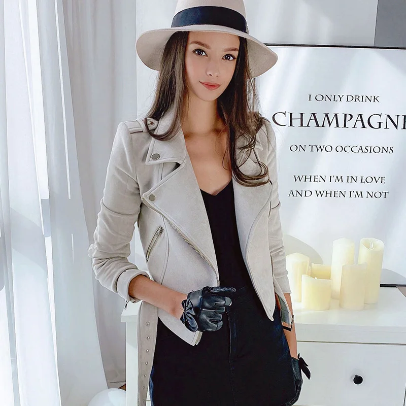 buy Dabuwawa High Street Belted Jacket Coat Women Solid Casual Fashion Turn-down Collar Zipper Jackets