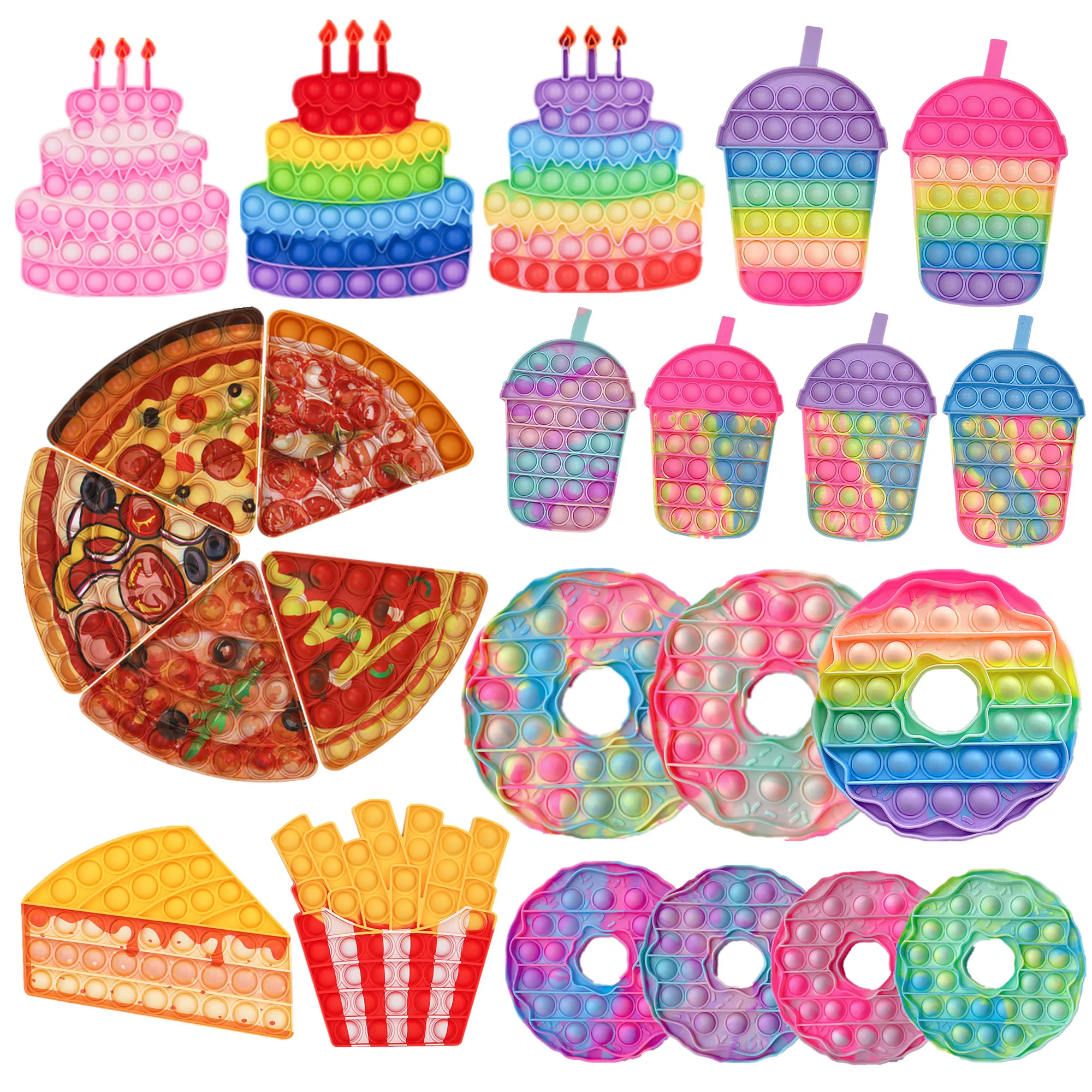 Pizza Donuts Pop It Pop Bubble Fidget Toys, Anti-Stress, Anti-Stress, jouets pour enfants, cadeaux
