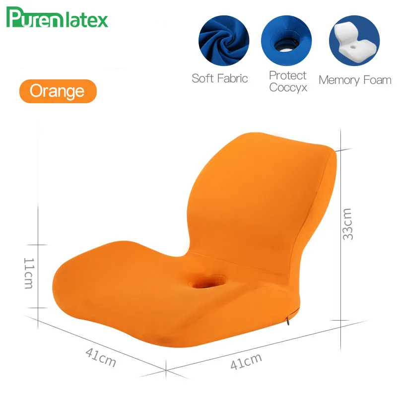 PurenLatex Seat&Back Cushion Memory Foam Chair Cushion for Lower Back Pain Relief Protect Lumbar Cushion Orthopedic Pillow 