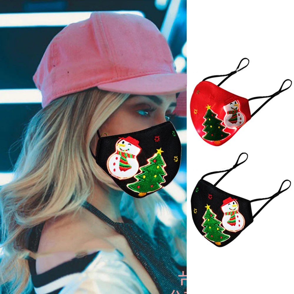 

2020 Christmas Glowing Light Up face cover Fiber Optic Fabric Face cover LED Glow Christmas Party mouth cover Mascarillas