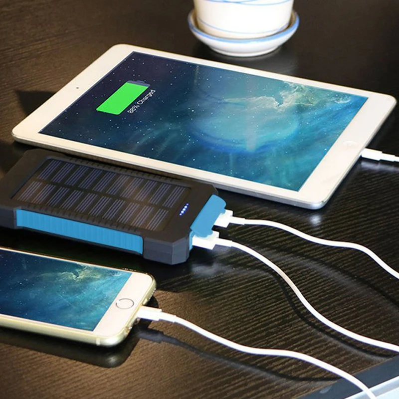 Перезаряжаемый Солнечный внешний аккумулятор 8000 мАч, двойной USB внешний аккумулятор, водонепроницаемый, для путешествий, солнечная панель, внешняя батарея, зарядка с компасом - Цвет: Синий