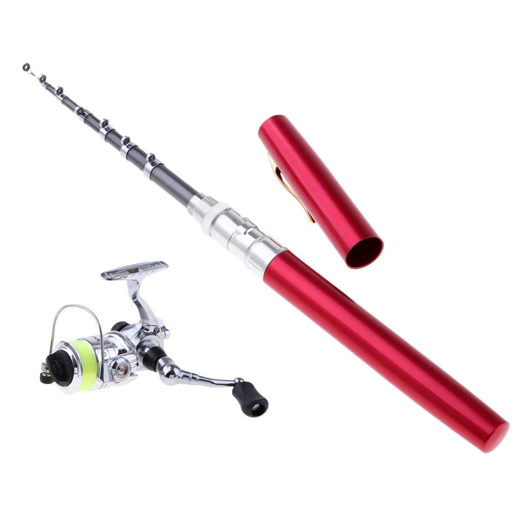 1.4M Pocket Collapsible Fishing Rod Reel Combo Mini Pen Fishing Pole Kit 7 Colors Pen Shape Folded Rod With Reel Wheel