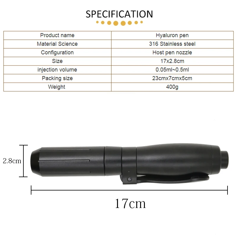 0,3 мл 0,5 мл гиалуроновая кислотная ручка для губ инъекция под давлением ручка для мезотерапии высокой плотности металла для против морщин лифтинга губ лица