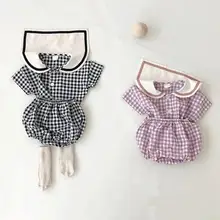 

2021 New Summer Cute Baby Girl Plaid Clothes Set Navy Collar Shirts + Shorts 2pcs Baby Short Sleeve Set Boy Pp Pants Set