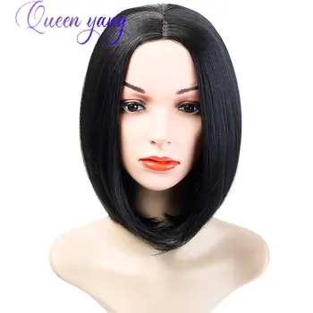 

QUEENYANG Short Synthetic BOB Wigs Straight Deep Ombre Wigs Fake Hair Clips Black Cosplay Wig for Women African American