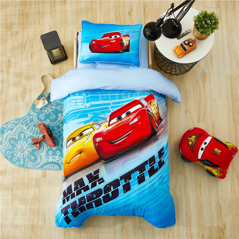 ブルーディズニーマックイーン車寝具セット子供のため 47 X59 ベビーベッドサイズキルトカバー枕シャム綿のベッドリネン男の子 3d 印刷 Aliexpress Home Garden