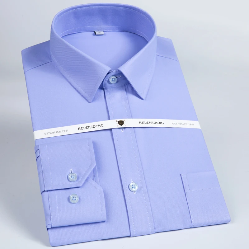 Мужская Базовая рубашка с длинным рукавом с одним накладным карманом, формальная деловая саржевая рубашка для работы, офиса, рубашки Camisas De Hombre