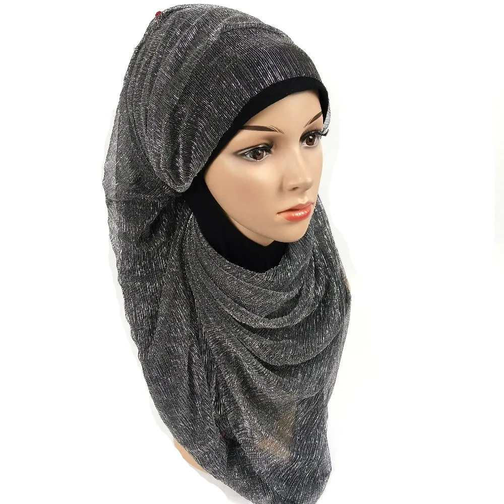 10 шт., высококачественный однотонный Блестящий платок-хиджаб плиссированный шарф, морщинистая Макс повязка на голову с блестками, блестящая обертка, длинная 30 цветов
