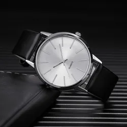 Men's Luxury Quartz Wristwatch with Brown Leather Band - Elegant and Casual (Black White)
