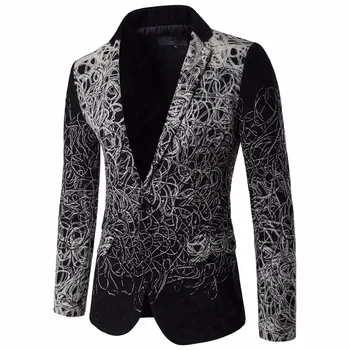 

D060 European and American High-end disc flower Man Blazers trend single breasted leisure suit