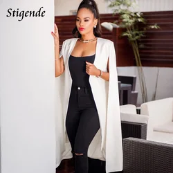 Stigende Women Blazers and Jackets Solid Color Patchwork Cloak Blazer Elegant High Split Cape Blazer Long Sleeve Slim Party Coat