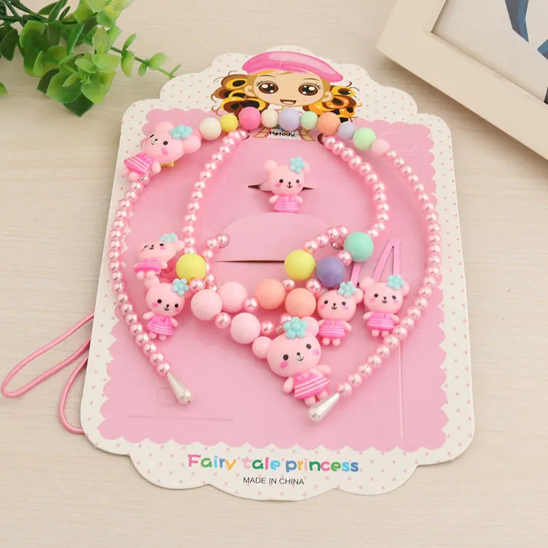 Children's necklace, baby hair clip, princess hair decoration, cartoon head rope, 6 sets of sets, gift boxes