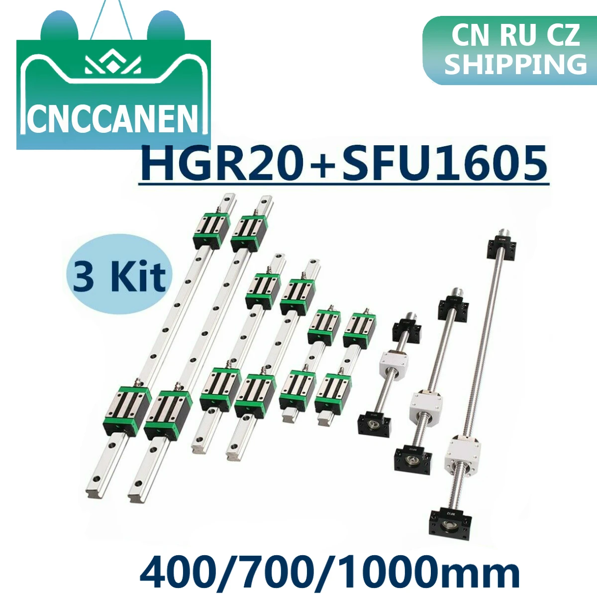 HGR20 Linearführung+Linearwagen Block＆SFU1605 Kugelumlaufspindel BK/BF12 Set 