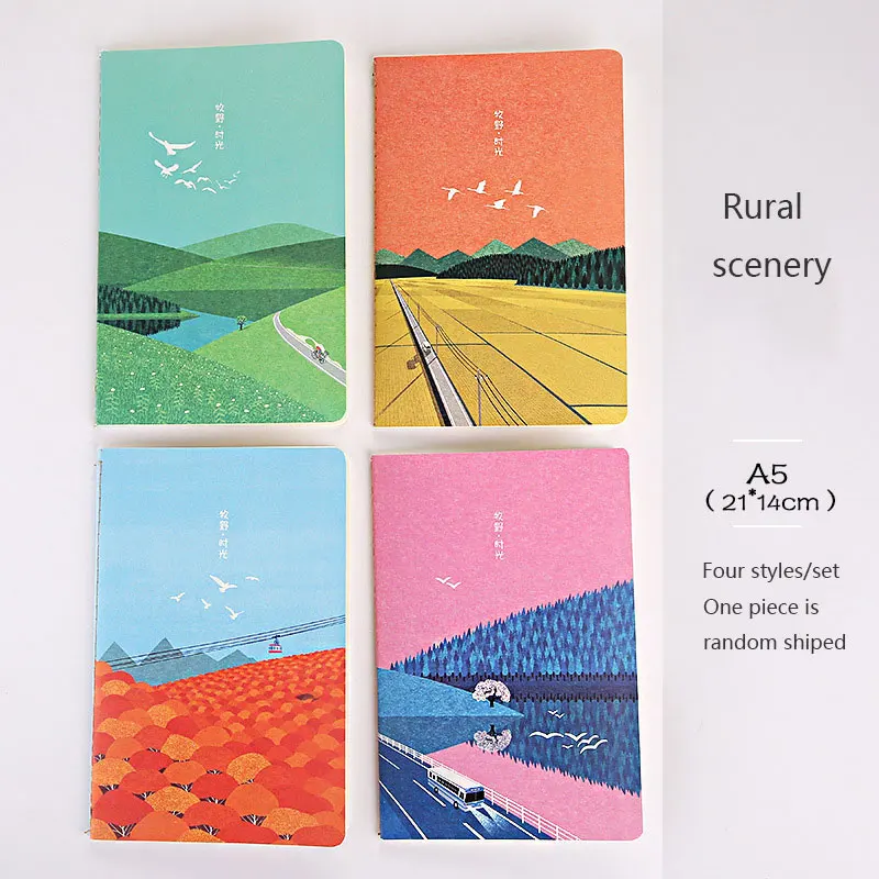 1 шт., мультяшный блокнот, A5-60 страниц, подкладка, школьный блокнот, Kawaii Journal, 9 стилей, доступно для студентов, домашняя работа, дневник, подарки - Цвет: RuralScenery