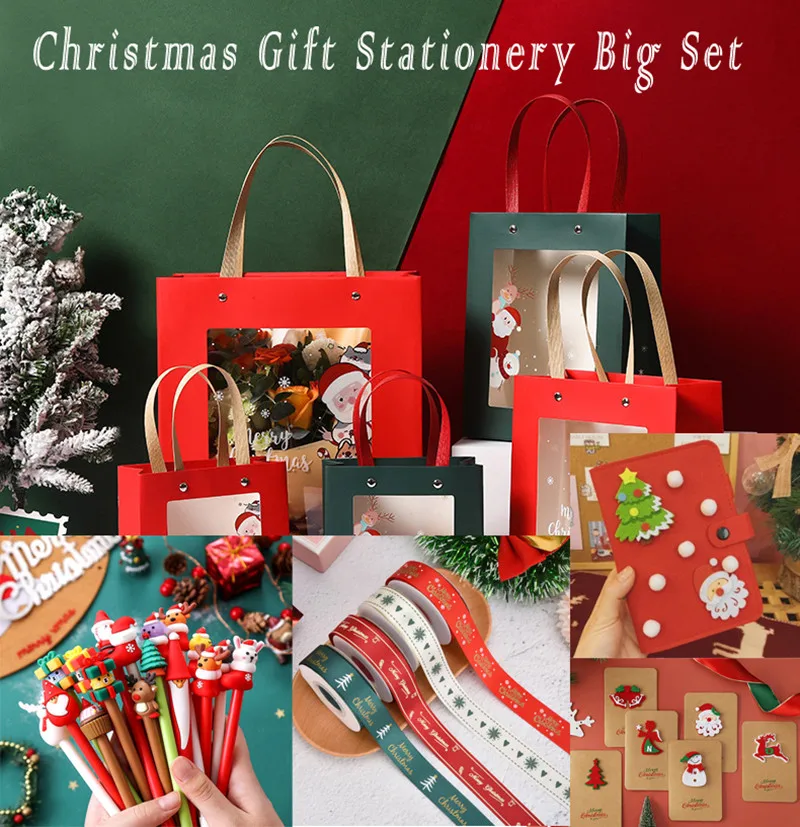 46pcs Free Shipping Christmas Stationary Set Gift Box Decorations for Students and Friends Childrens  Pens Gifts Christmas Card lanyards credit card id holder bag student women travel card cover badge cars keychain decorations kid