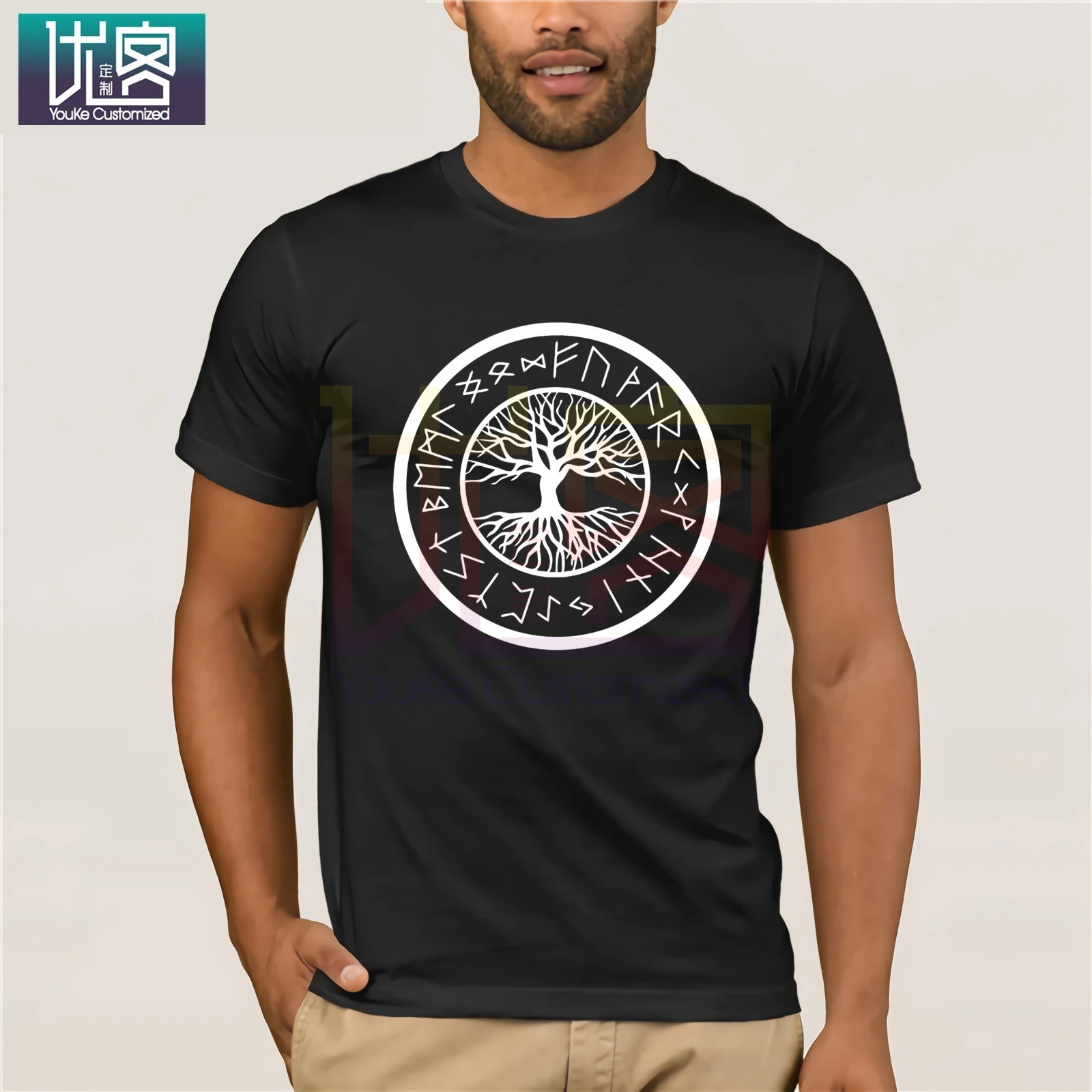 

Basic T-Shirt viking yggdrasil tree of life with norse rune T-Shirt Spring Natural tshirt Short Sleeve Free Shipping