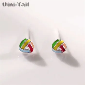 

Uini-Tail hot new 925 sterling silver creative rainbow candy color triangle earrings fashion tide flow cute high quality jewelry