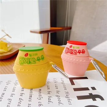 

3D Korea Funny Cartoon Yogurt Bottle For Airpods Case Luxury Earphone Case For Airpods 2 Silicone Wireless Earpods Case Coque