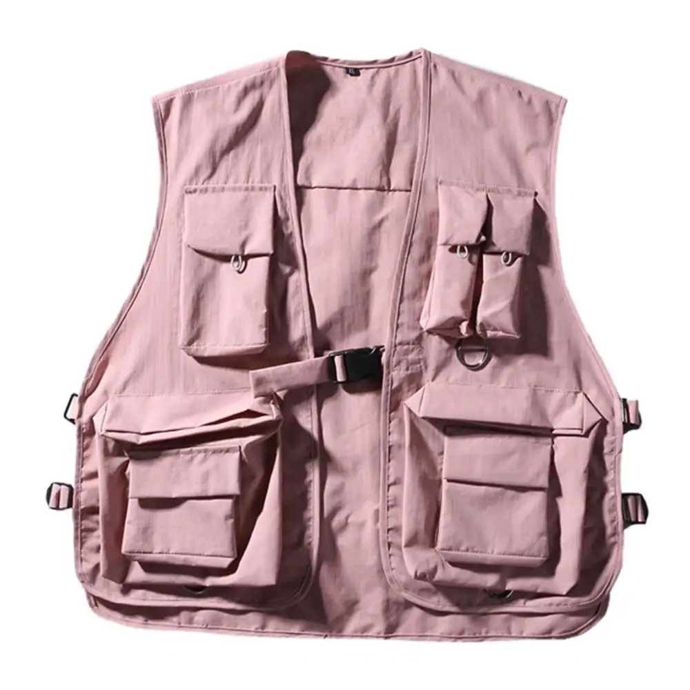 Military Tactical Secondary Vest Men And Women Multi-Pocket Hip Hop Vest Tooling Vest Vest Streetwear - Цвет: Pink  XL