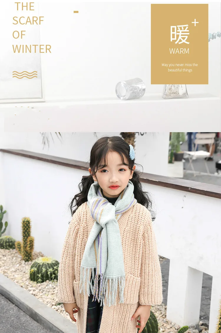 Autumn and winter new blanket scarf imitation cashmere boys and girls bib classic models long warm tassel striped scarf women