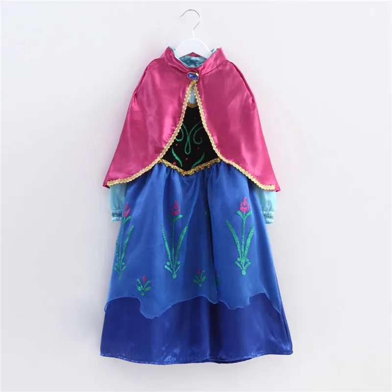 Нарядный костюм Анны для маленьких девочек; Детские вечерние платья принцессы с цветочным принтом; маскарадный костюм с накидкой; подарок на Хэллоуин