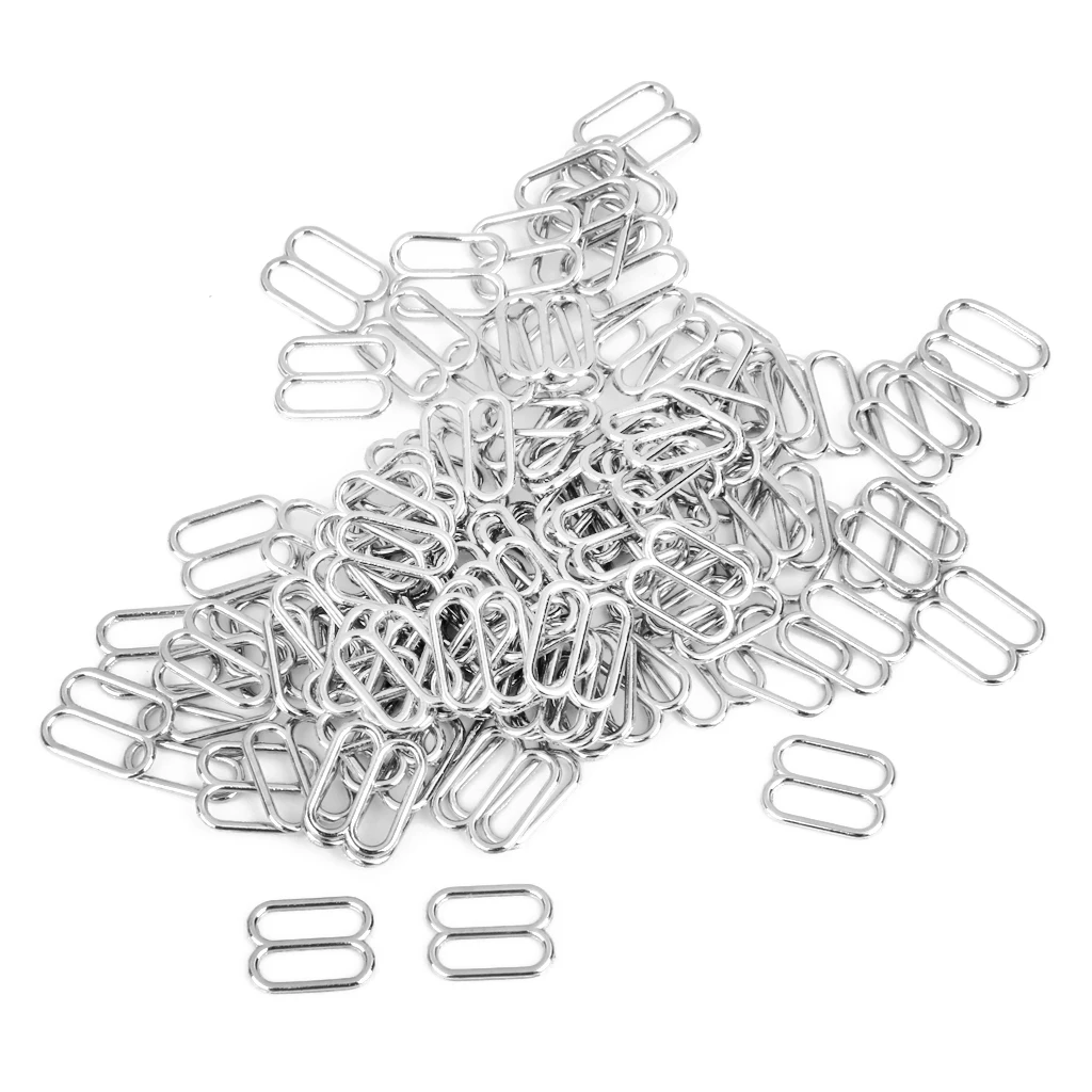 100Pcs Iron 8-Shaped Lingerie Adjustable Sewing Bra 15mm Round Rings Buckles Silver
