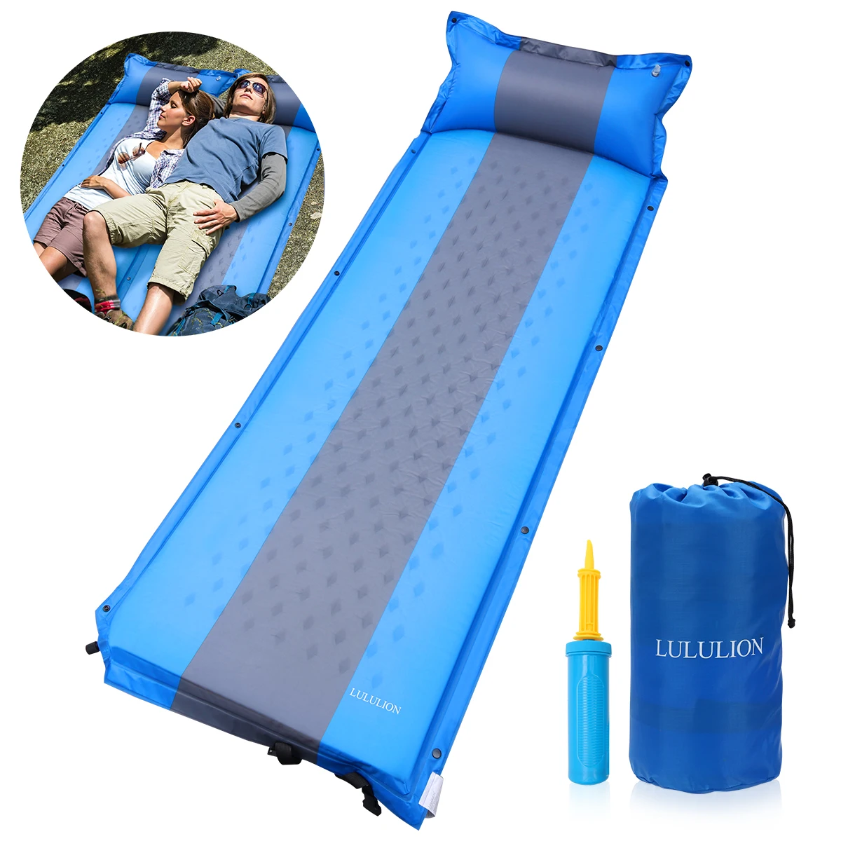 LULULION Portable Inflating Sleeping Pad Compact Lightweight Camping Sponge Padding Mattress for Hiking Outdoor Activities 3CM | Спорт и