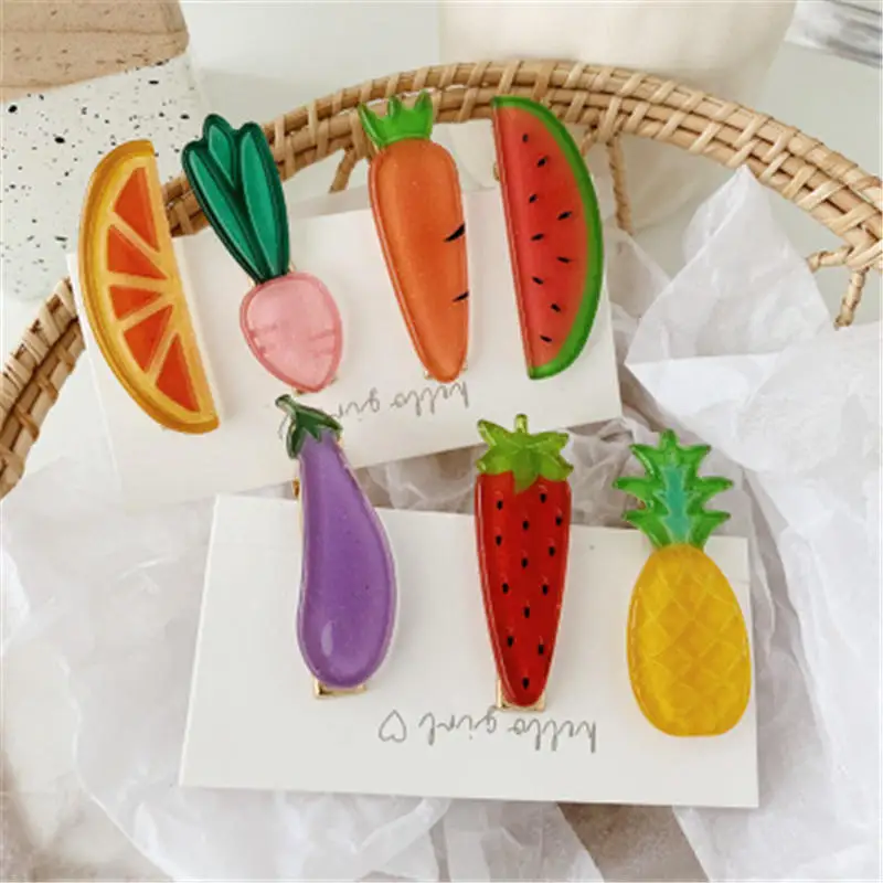 

Cute Fruit Vegetable Hairpins children Strawberry Carrots Bangs Slip Hairpin Korean Hair Accessories Styling Tools