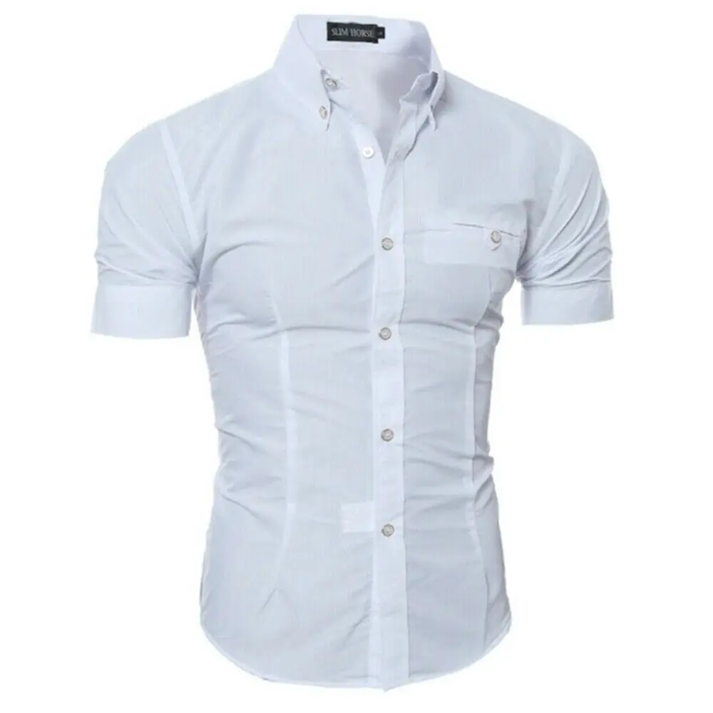 Luxury Men's Slim Fit Shirt Short Sleeve Stylish Formal Casual shirt Tops Short Sleeve Turndown Collar social blouse