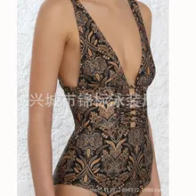 Женский монокини с лямкой через шею с глубоким вырезом, Цельный купальник бикини, купальник с принтом, на шнуровке, мягкий бикини, боди, контроль живота