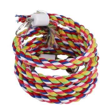 

160cm Bird Perch Toy Spiral Cotton Rope Chewing Bar Parrot Swing Climbing Standing Toys with Bell Bird Supplies