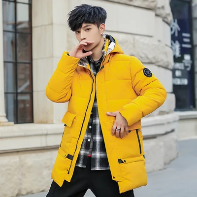 Лидер продаж, Зимняя Мужская парка, Модная тонкая утепленная куртка средней длины с капюшоном, Высококачественная мужская повседневная куртка, большие размеры 5XL - Цвет: Цвет: желтый