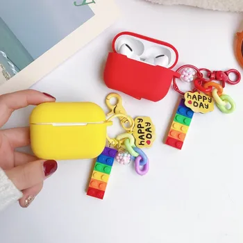 

For Airpods 1/2 For AirPods Pro Case luxury Gradient rainbow blocks keyring Accessories Silicone Earphone Cover For Airpods Pro3