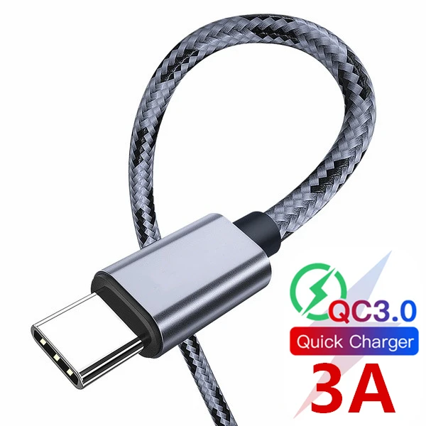 3A usb type-C кабель 1 м 2 м 3 м Быстрая зарядка type-C USB кабель для samsung S10 S9 S8 xiaomi redmi note 7 QC 3,0 кабели для мобильных телефонов