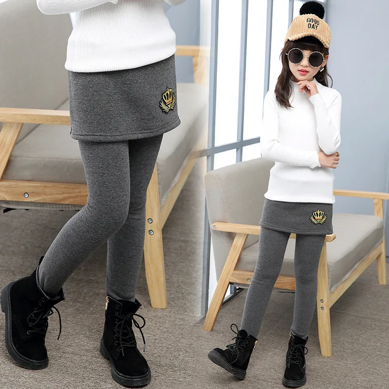 

Autumn & Winter GIRL'S Leggings Culottes Brushed And Thick Children Winter Middle And Large Girls' Shirt Fake Two-Piece Culottes