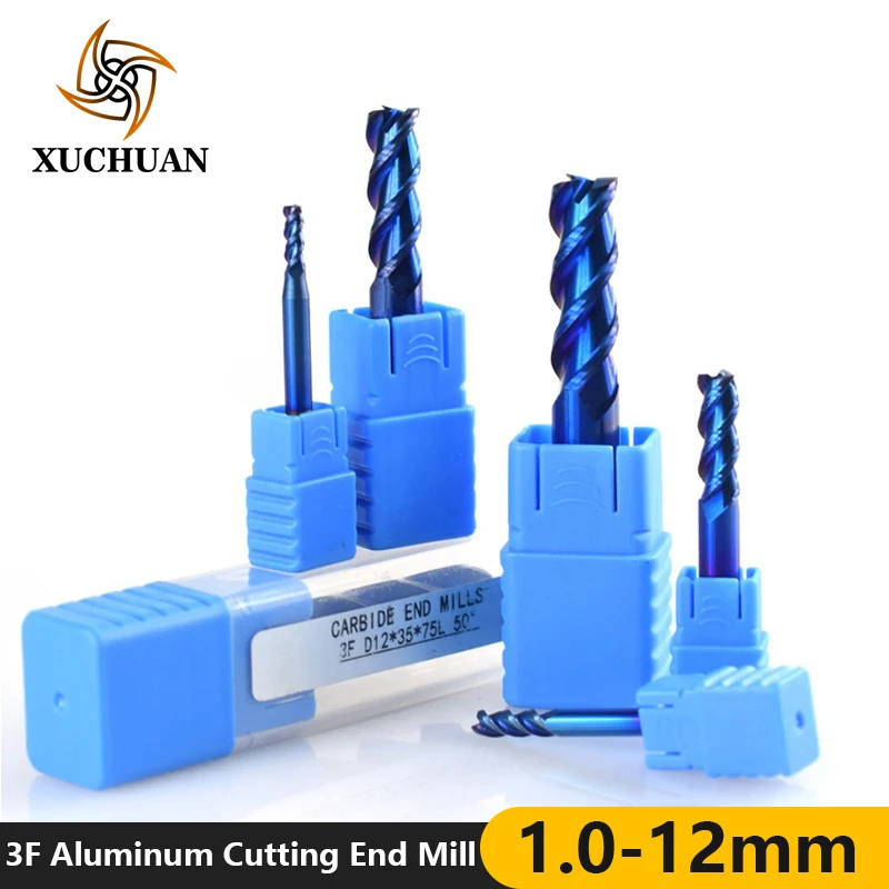 1pc 1-12mm 3 Flutes End Mill for Aluminum Cutting Nano Blue Coating CNC Router Bit Carbide End Mill End Milling Cutter