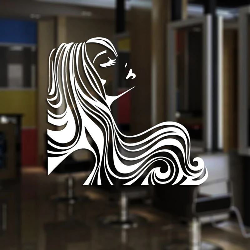 Girl Hair Salon Wall Sticker Hairdresser Poster Beauty Barbershop Glass Decal Wall Art Stickers Decal Wall Sticker